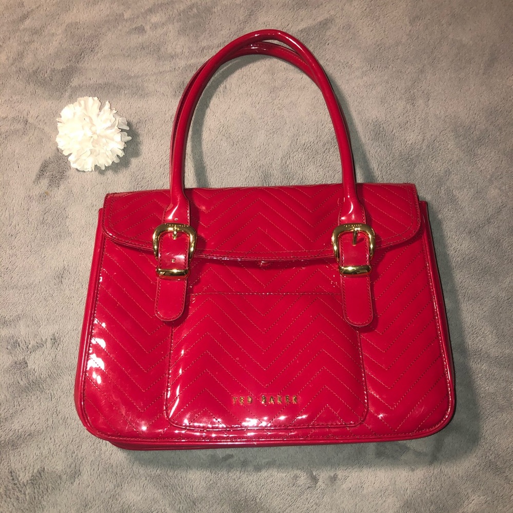Ted Baker Red Patent Quilted Shoulder Bag